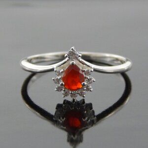 Genuine Mexican Fire Opal Pear Cut Ring in 925 Silver